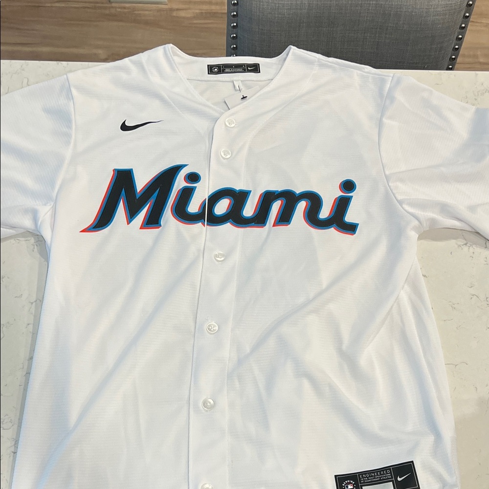 Nike White Miami Jersey with Blue and Red Accents